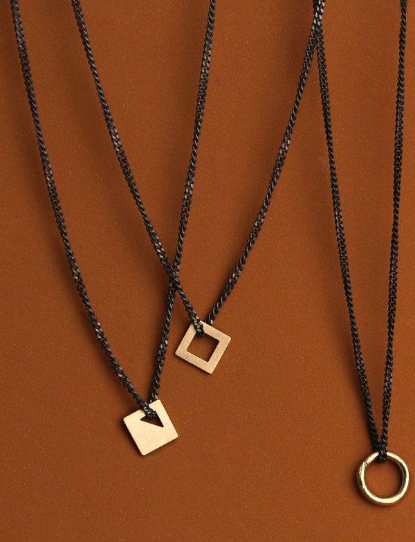 Small Square Tab Necklace – Yellow Gold & Sterling Silver