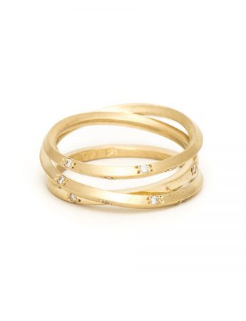 Yellow Gold Triple Coil Ring – Diamonds