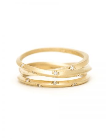 Yellow Gold Triple Coil Ring – Diamonds