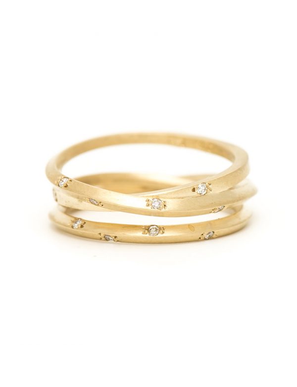 Yellow Gold Triple Coil Ring – Diamonds