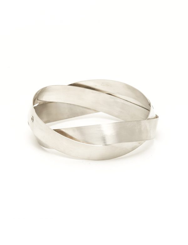Wide Twist Bangle – Silver