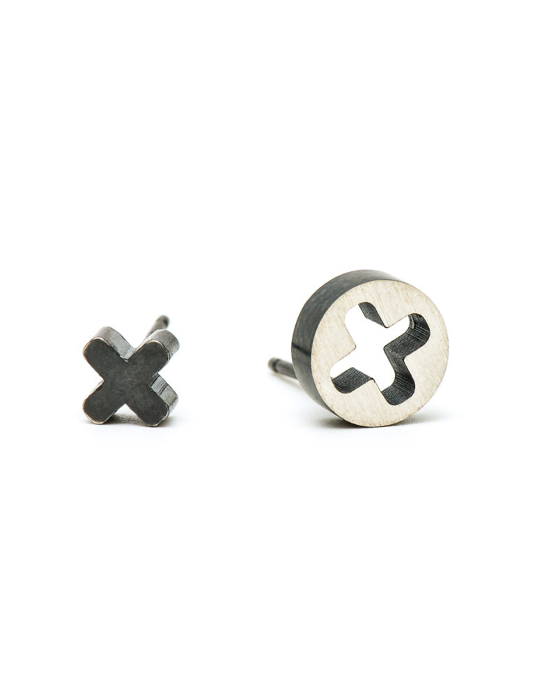 Punch Cross Stud Earrings – Oxidised Silver