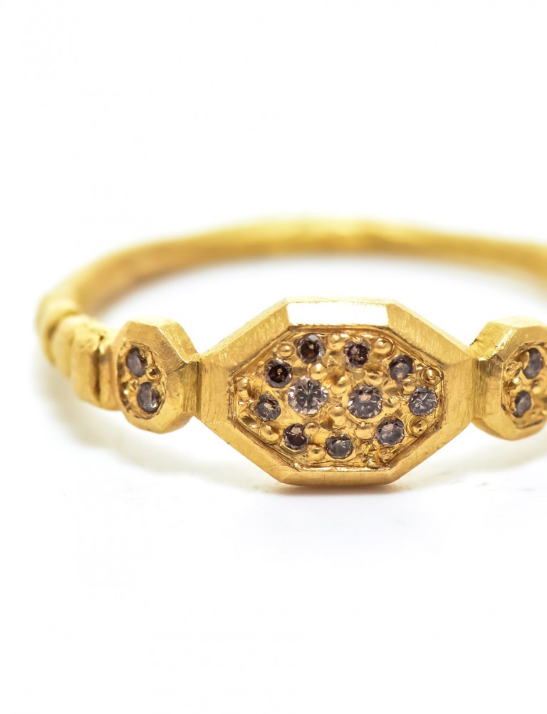 Small Hex Ring – Champagne Diamond