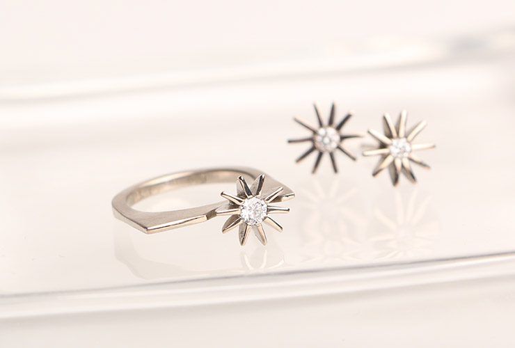 Katheryn Leopoldseder Radiant Star ring and stud earrings