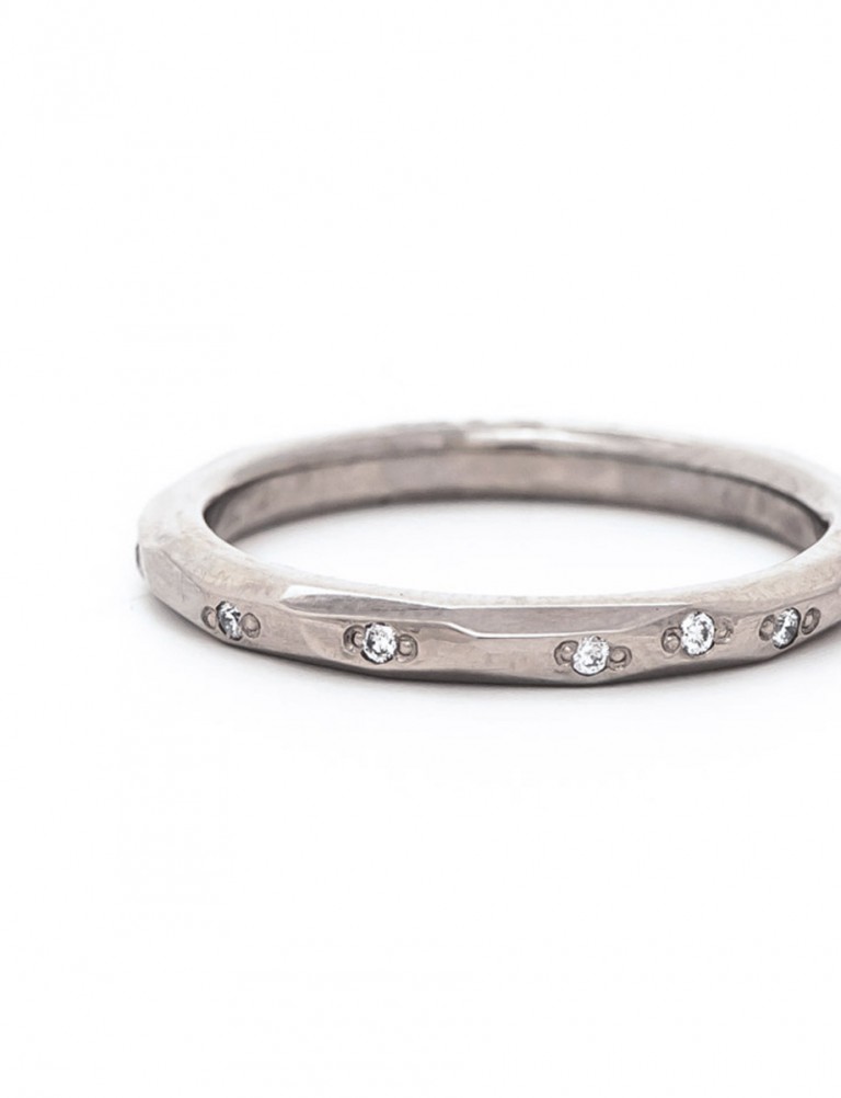Faceted Diamond Band – White Gold