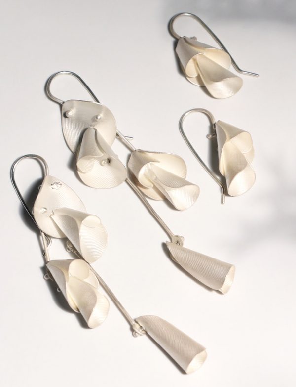 Long Pea Flower Earrings – Silver