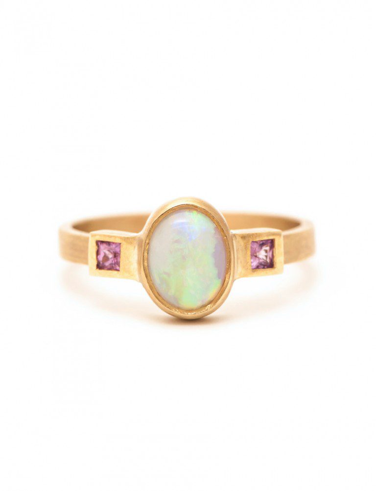 Crystal Opal Ring with Pink Sapphires e.g.etal Melbourne