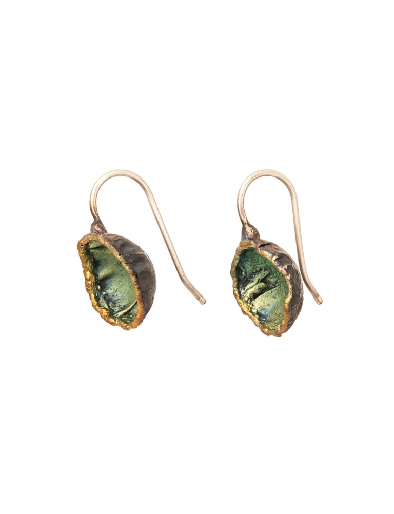 Single Dome Shibuichi Hook Earrings – Green
