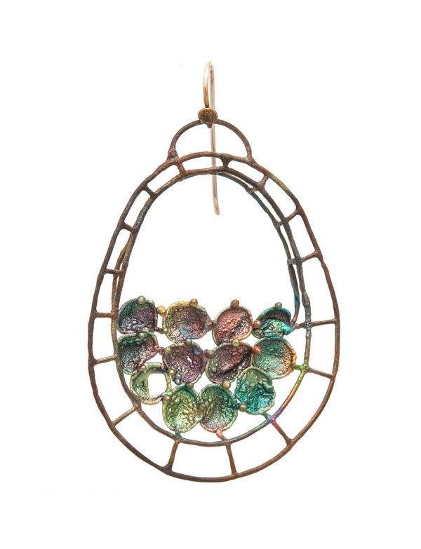 Hanging Oval Shibuichi Earrings – Green Tones