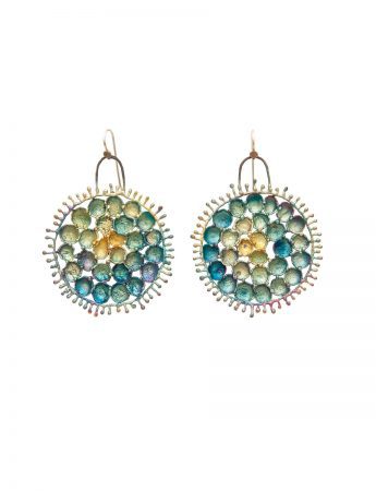 Hanging Round Shibuichi Earrings – Blue Tones