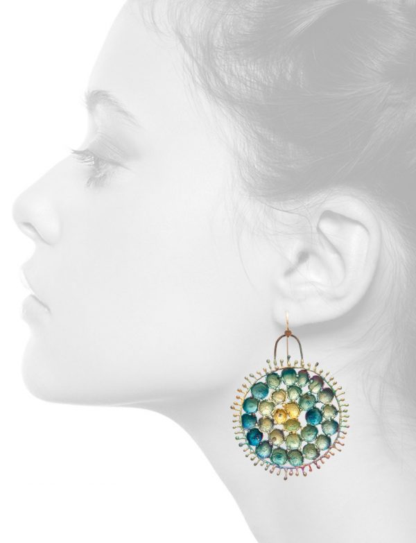 Hanging Round Shibuichi Earrings – Blue Tones