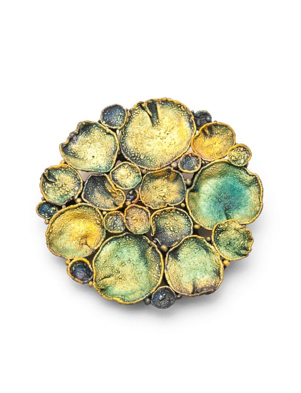 Medium Circle Shibuichi Brooch – Lily Pads