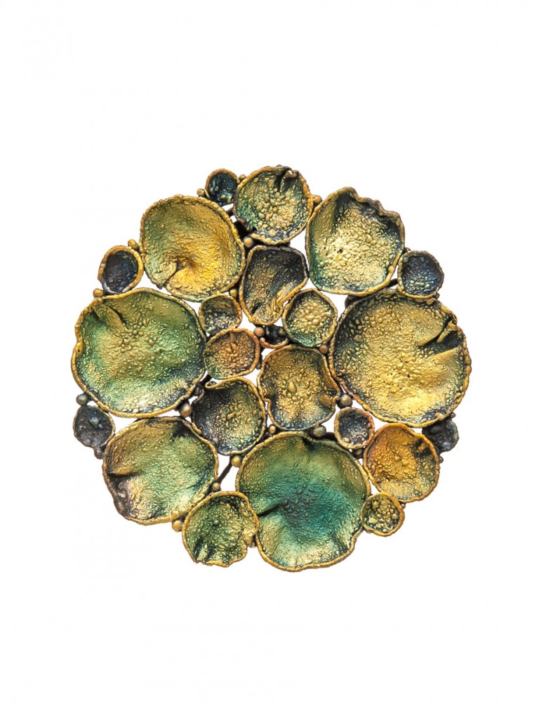 Medium Circle Shibuichi Brooch – Lily Pads