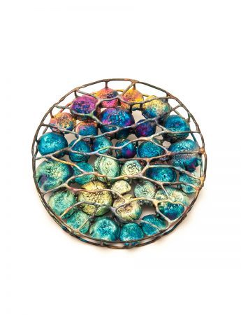 Medium Circle Shibuichi Brooch – Lines