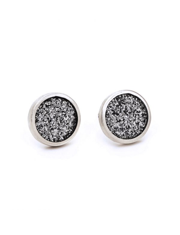 Small Grey Glitter Spot Stud Earrings – Silver Edge