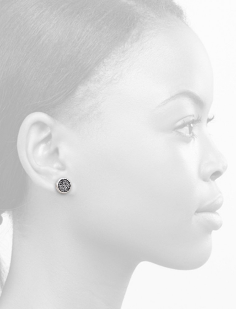 Small Grey Glitter Spot Stud Earrings – Silver Edge