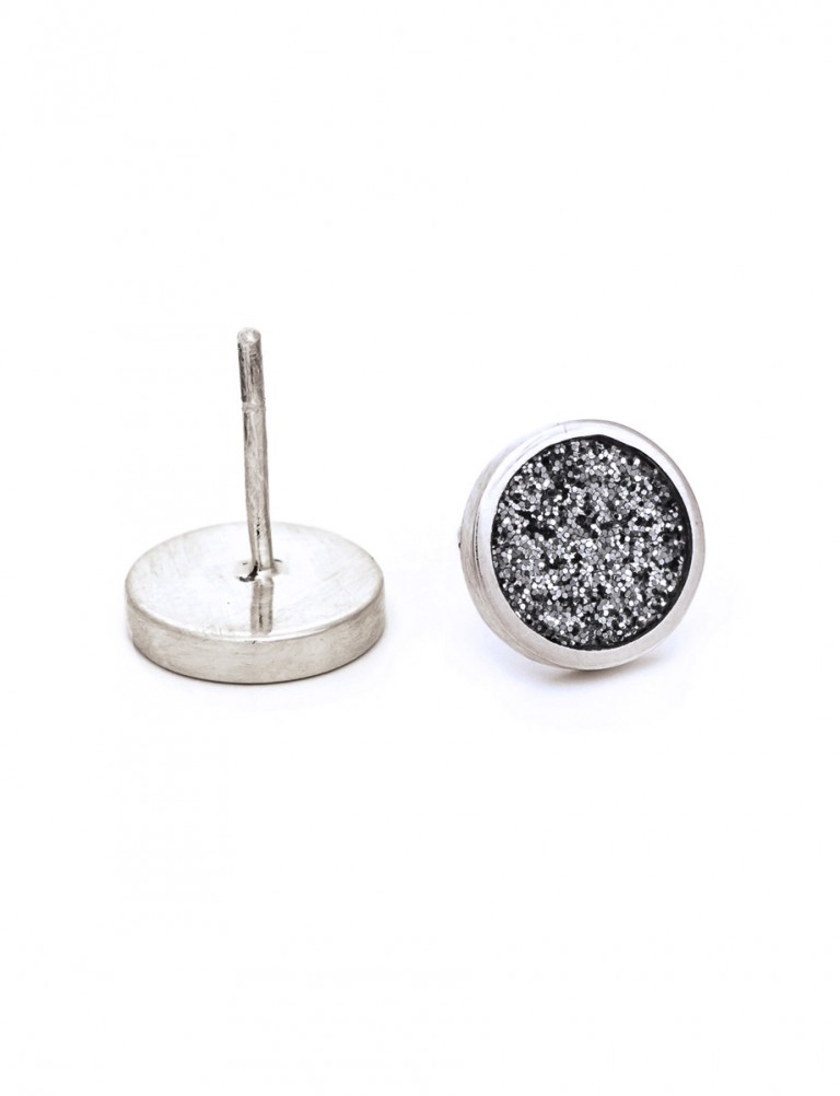 Small Grey Glitter Spot Stud Earrings – Silver Edge