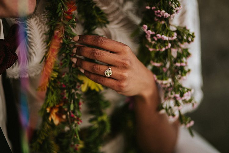 Rainbow Wedding Shoot - Julia deVille Ring with Flower Garland