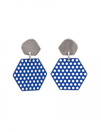 Hexagonal Perforated Earrings – Blue