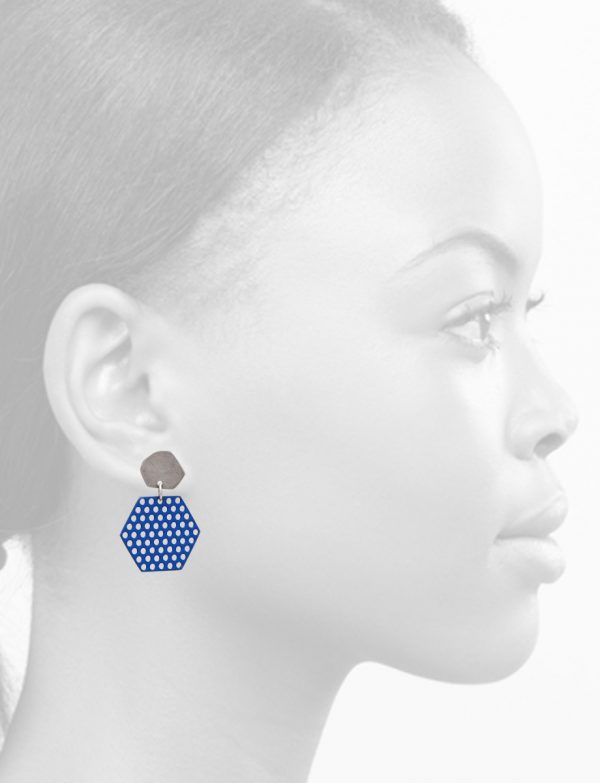 Hexagonal Perforated Earrings – Blue