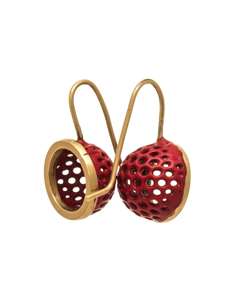 Half Sphere Earrings – Gold & Red