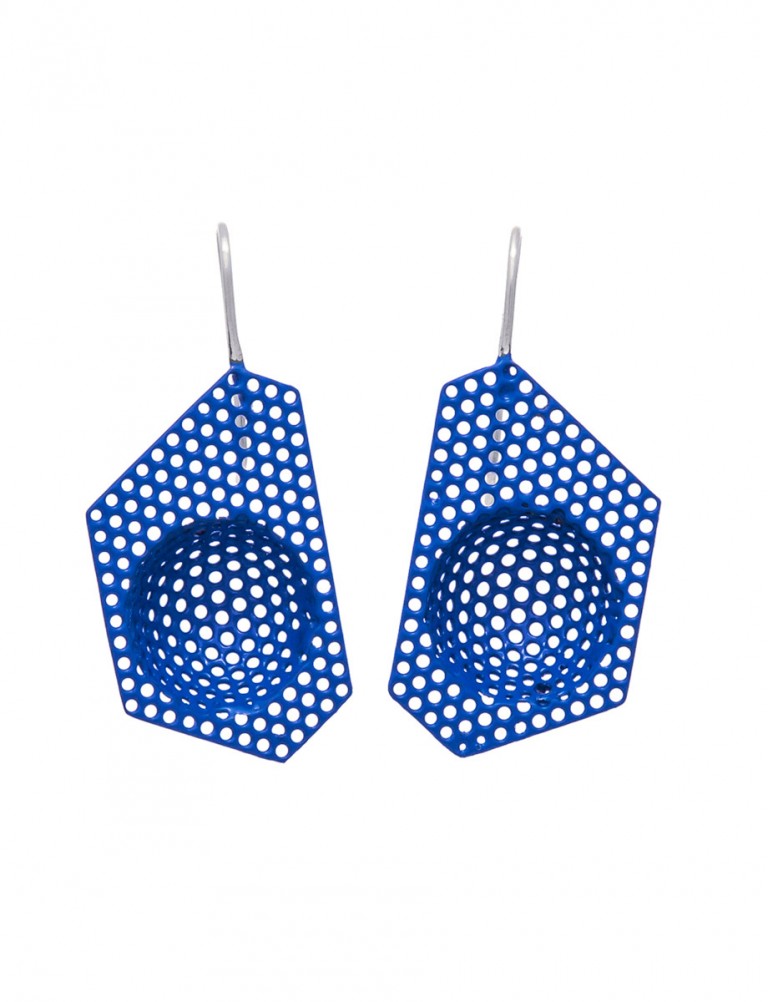 Half Sphere Polygonal Earrings – Blue