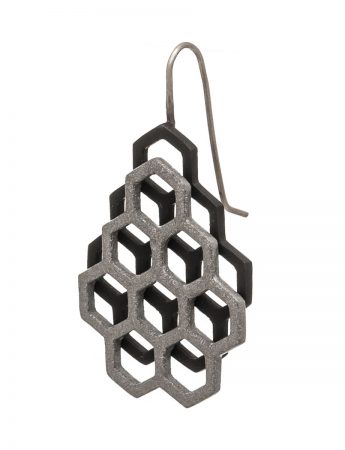 Small Double Honeycomb Earrings – Black & Grey