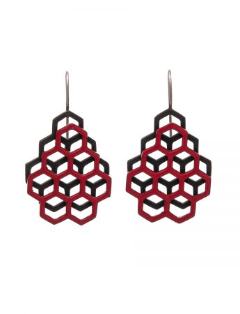 Small Double Honeycomb Earrings – Red & Black