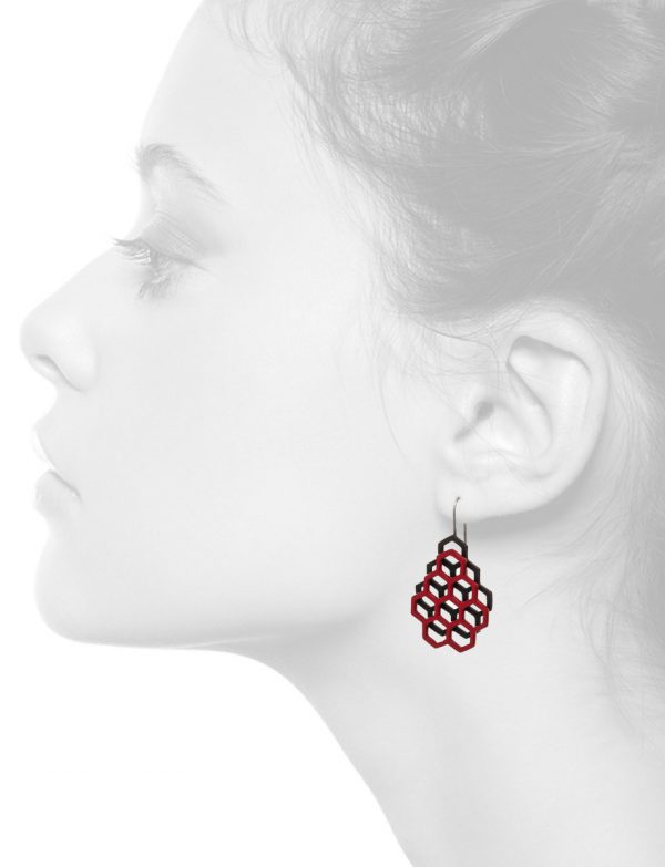 Small Double Honeycomb Earrings – Red & Black