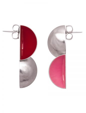 Red & Pink Double Half Shell Earrings