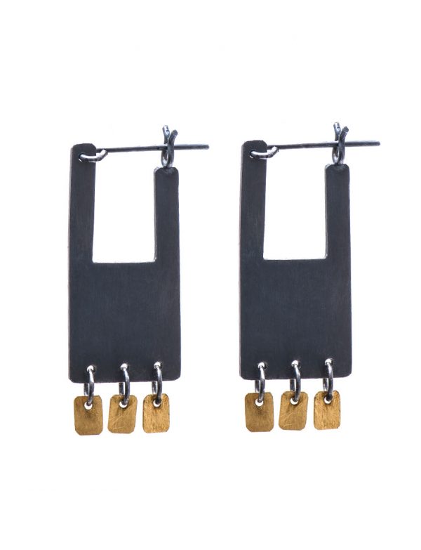 Shikaku Rectangle Earrings – Black & Gold