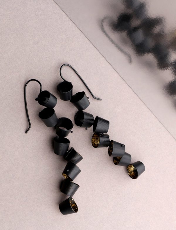 Long Foxglove Earrings – Black & Gold