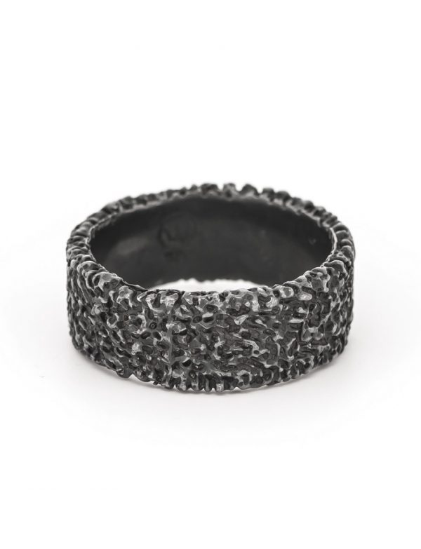 Wide Sunken Oxidised Ring