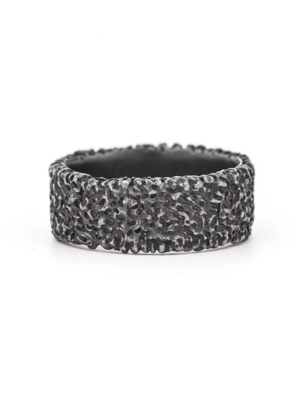 Wide Sunken Oxidised Ring