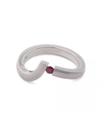 Angled Tension Set Ring – Ruby & White Gold