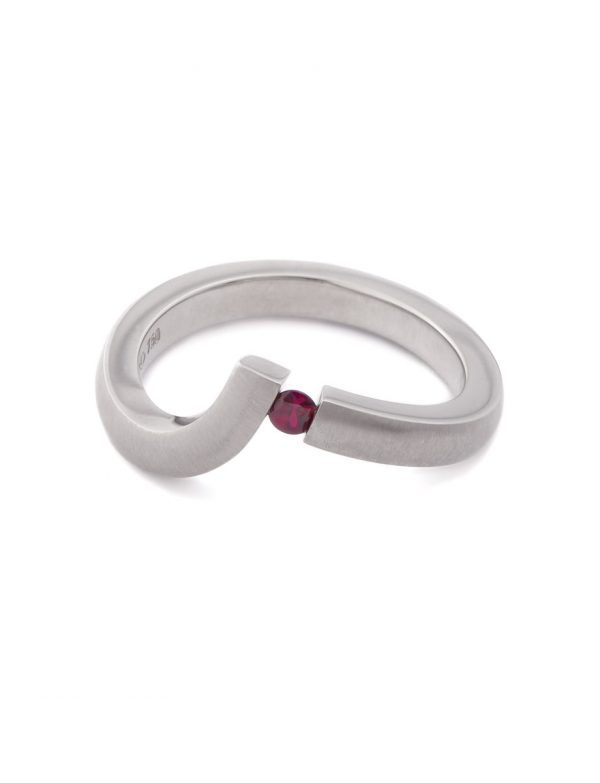 Angled Tension Set Ring – Ruby & White Gold
