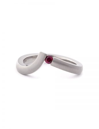 Angled Tension Set Ring – Ruby & White Gold