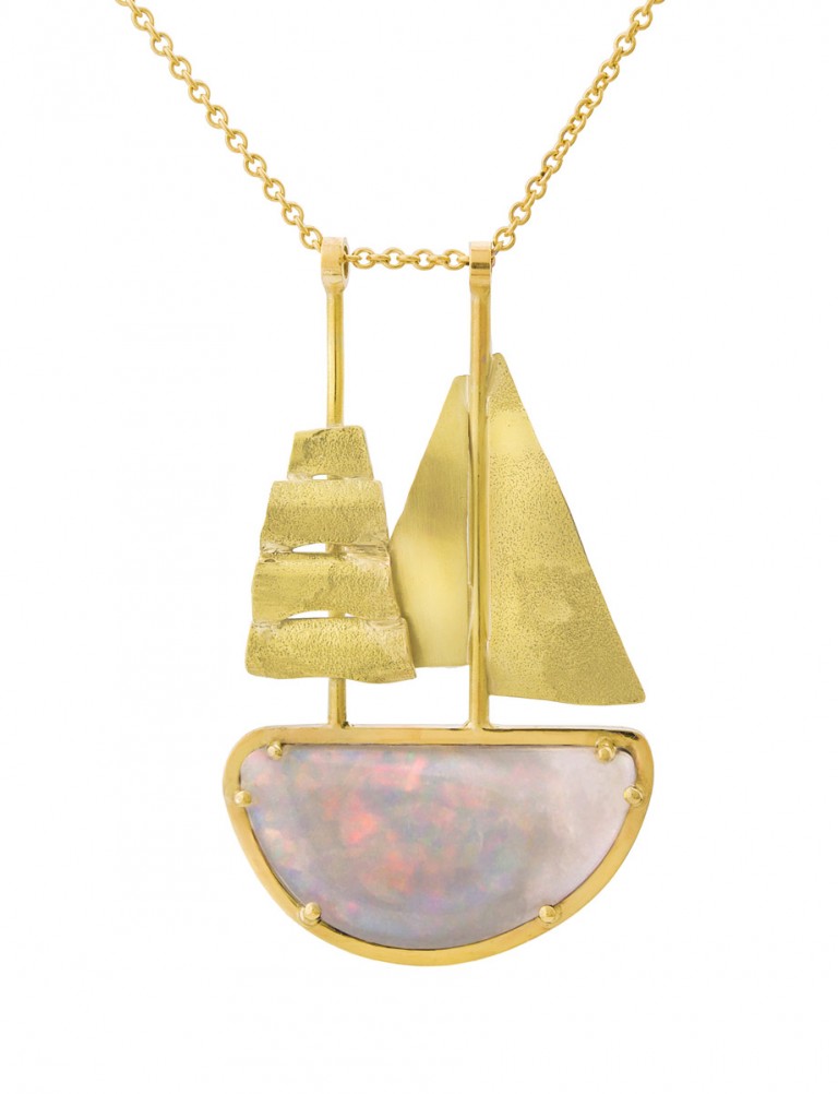 Opal Travelling Ship Necklace