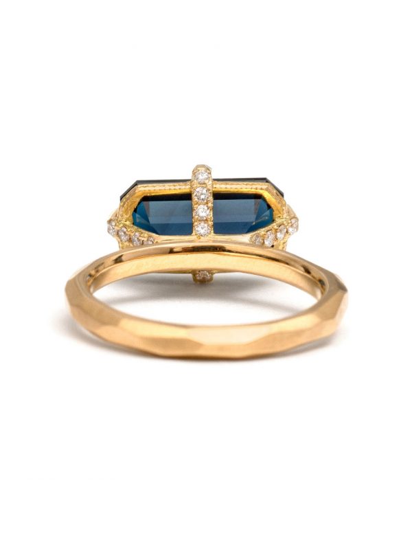 Deep Blue Emerald Cut Sapphire & Diamond Ring