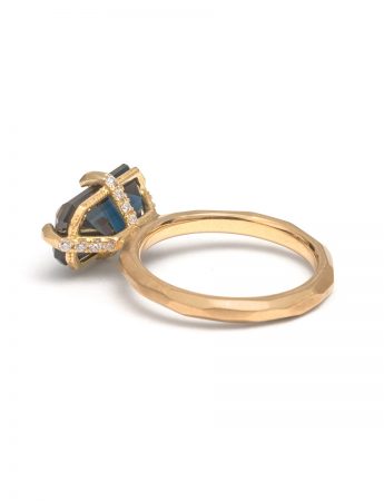 Deep Blue Emerald Cut Sapphire & Diamond Ring