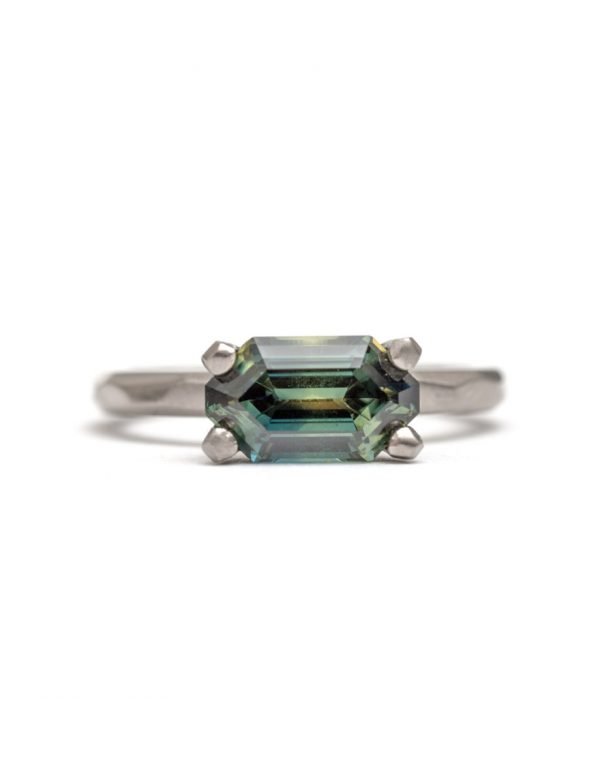 Emerald Cut Yellow & Blue Parti Sapphire Ring