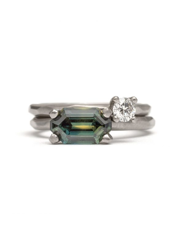 Emerald Cut Yellow & Blue Parti Sapphire Ring