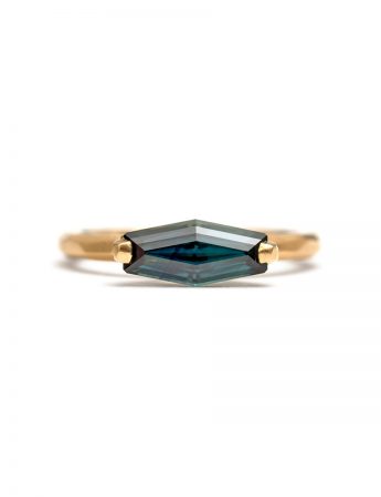 Medium Blue Stretched Hexagon Sapphire Ring