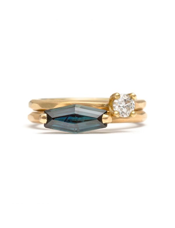 Medium Blue Stretched Hexagon Sapphire Ring