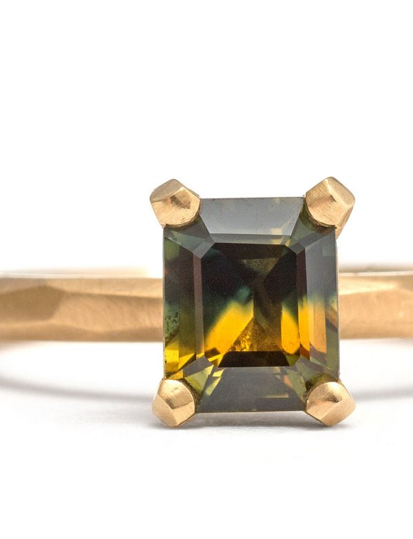 Mustard Emerald Cut Sapphire Ring