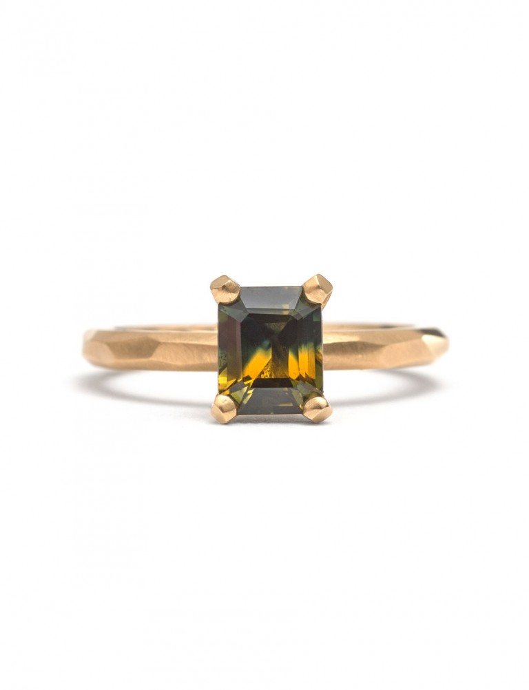 Mustard Emerald Cut Sapphire Ring
