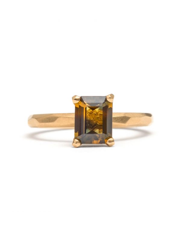 Emerald Cut Cognac Sapphire Ring