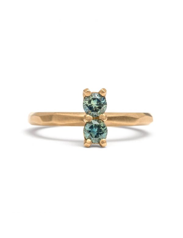 Pale Teal Double Sapphire Ring