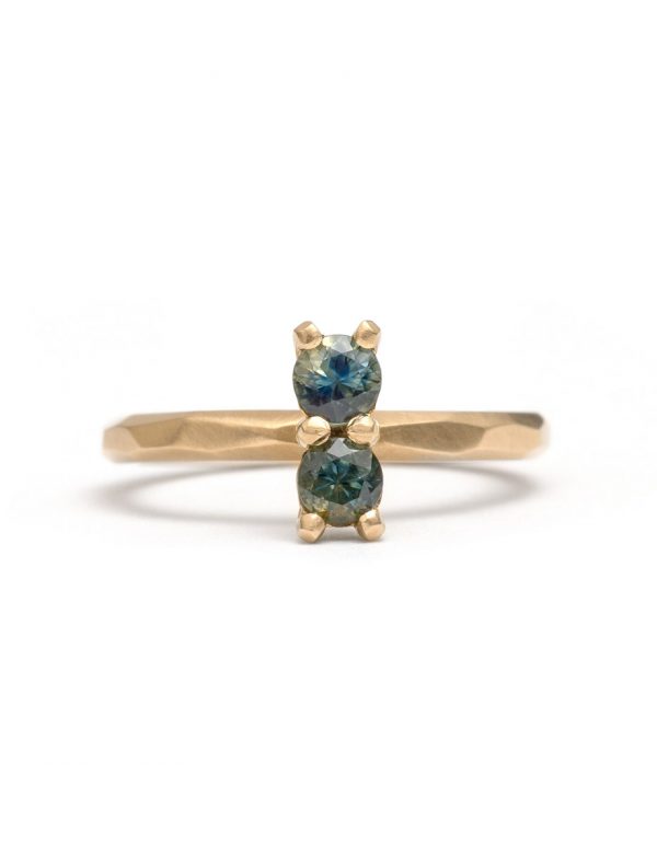 Teal Blue Double Sapphire Ring