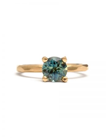 Teal Round Cut Sapphire Ring